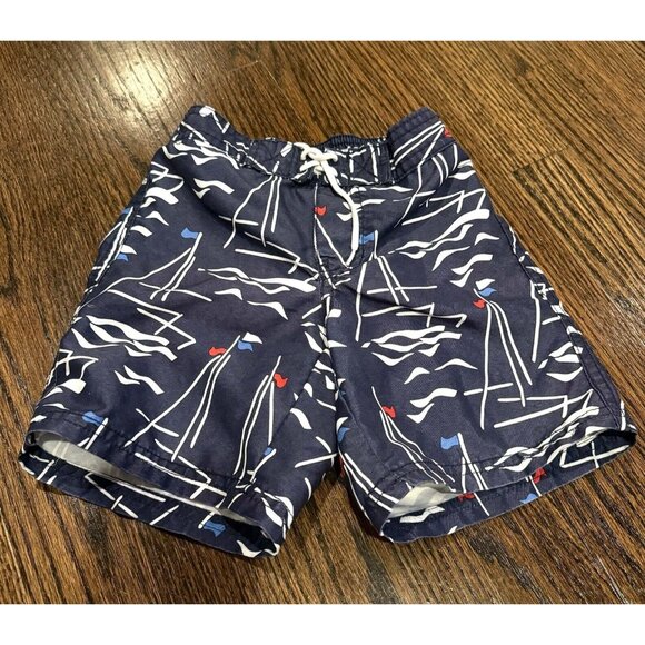 Janie and Jack Boys 2T Swim Shorts Trunks Sailboats Nautical Lined Drawstring - Picture 1 of 6